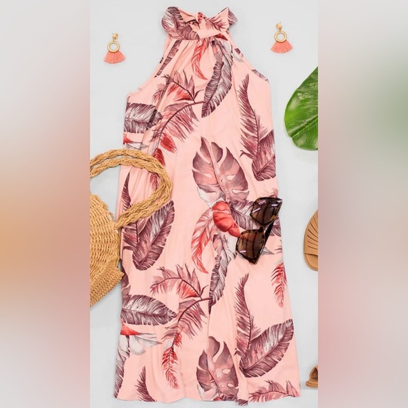 Pink Tropical Palm Leaf Dress - Picture 6 of 6